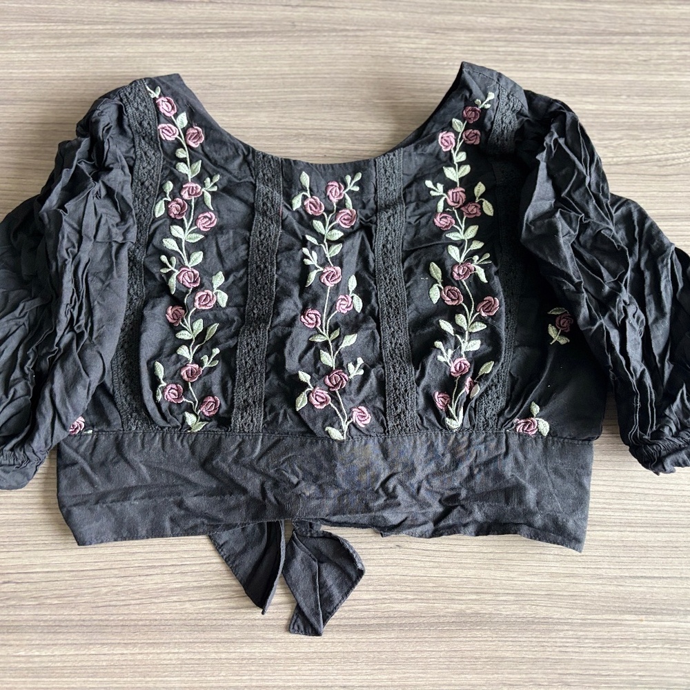 Black Floral Embroidered Top